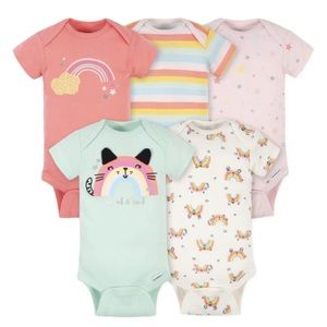 5-Pack Baby Girls Rainbow Short Sleeve Onesies® Bodysuits